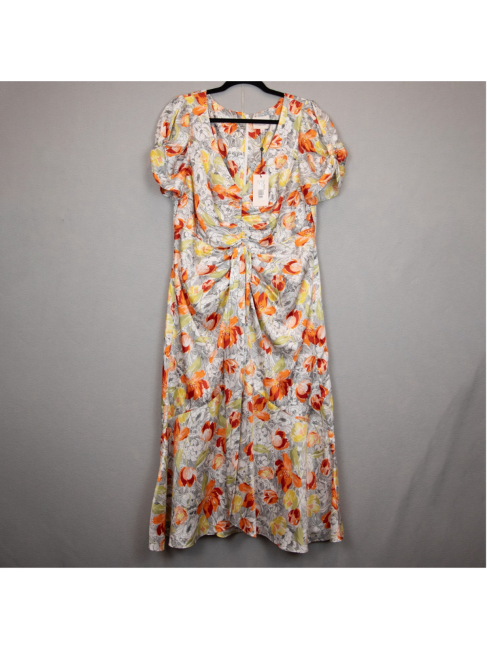 Cinq à Sept Walker floral ruch front midi dress NWT-14
